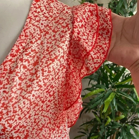 🆕Boho Trendy Red Floral Flutter-Sleeve Empire-Waist Dress XL🆕 - Picture 6 of 10